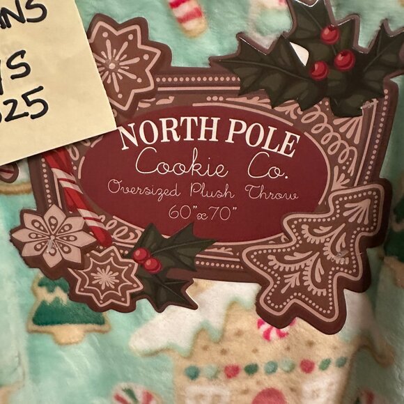 NWT North Pole Cookie Co Gingerbread House Plush Blanket Christma Mint Green '25 - Picture 4 of 4